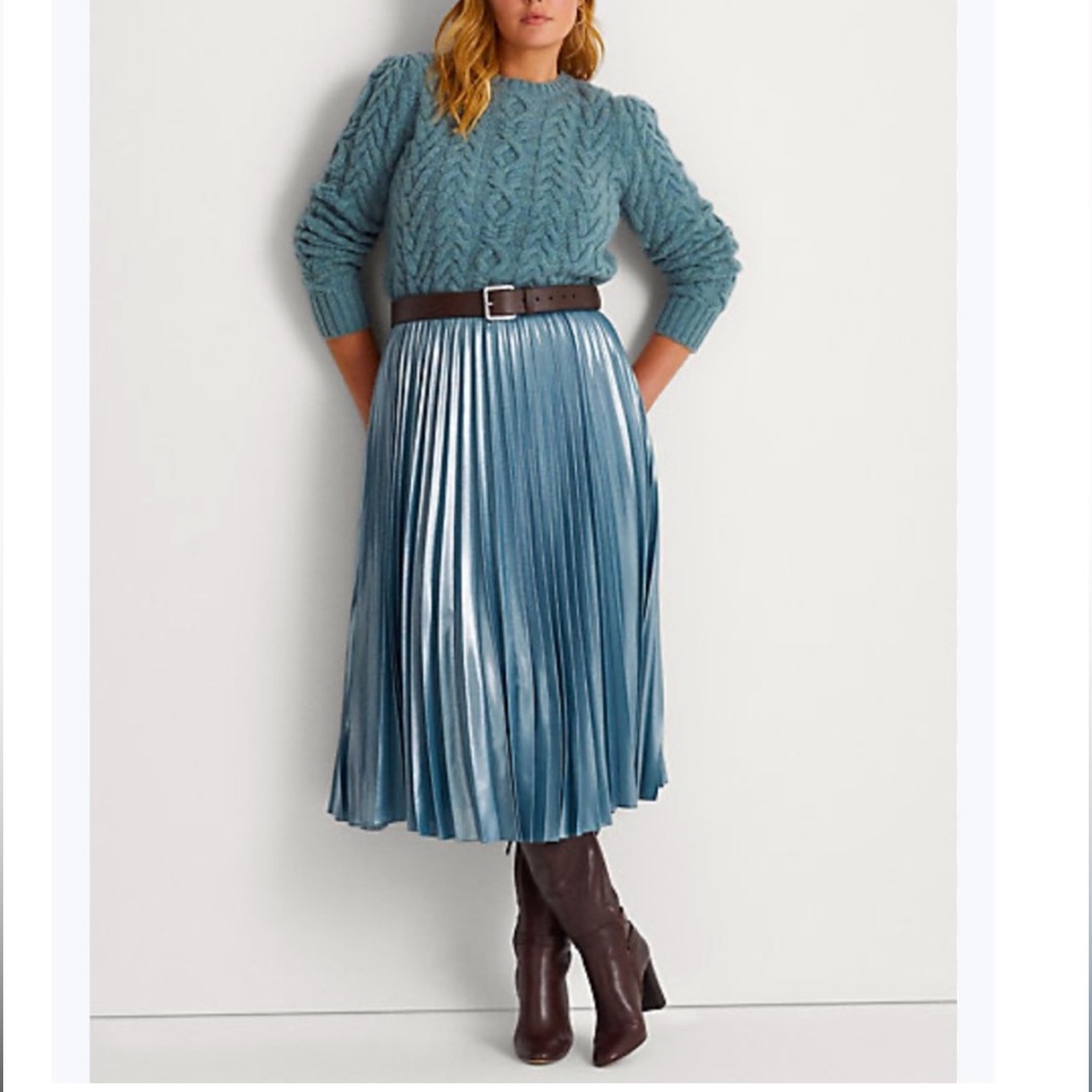 Lauren Ralph Lauren Plus-Size Pleated Metallic Chiffon Skirt Highland Sea | 16W